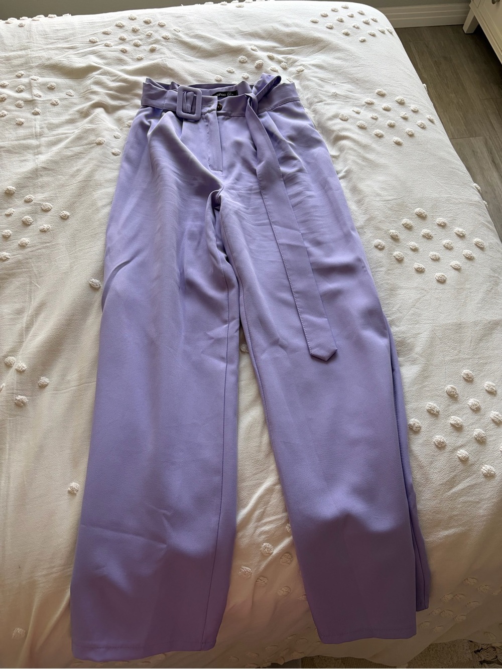Boohoo Lavender Paperbag Waist Wide-Leg Trousers with Belt